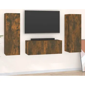 Obývací stěna 3dílný set TV skříněk kouřový dub kompozitní dřevo - 8720287157595