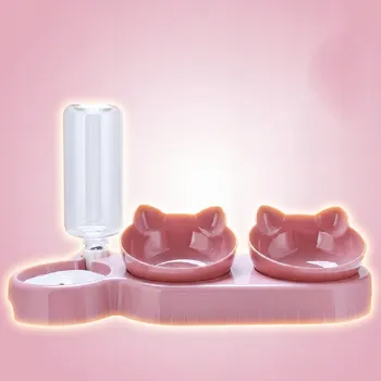 Miska pro psa MISKY PRO KOČKY PSA SADA DVOJITÁ + AUTOMATICKÉ KRMÍTKO RŮŽOVÁ PRO MAZLÍČKA