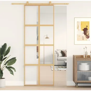 Interiérové dveře Posuvné dveře zlaté 76 x 205 cm čiré ESG sklo a hliník - 8721012120204
