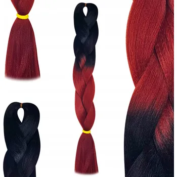 Příčesek Syntetické vlasy Henlon rovné copánky Ombre černé vínové 60 cm AS2-23