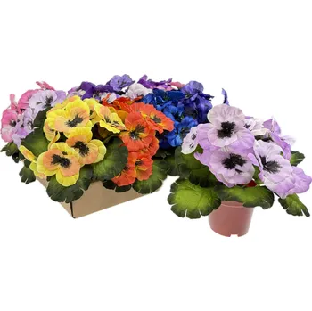 umělá květina Maceška umělá 20cm v plast. květníku MIX barev