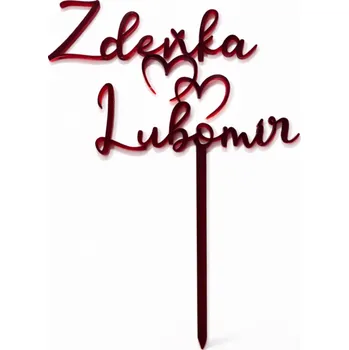 Svatební dekorace Zápich na dort se jmény - Plexisklo