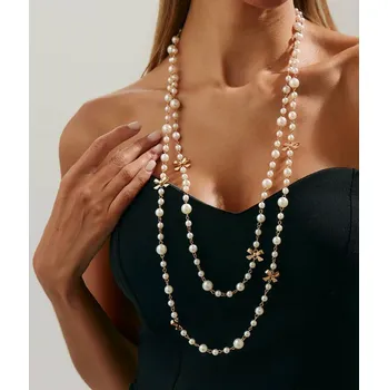 Souprava šperků B-TOP Elegantní zlatá sada dvou náhrdelníků s perlami a mašlí – stylový dámský set