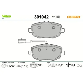 Brzdová destička Sada brzdových destiček, kotoučová brzda VALEO 301042