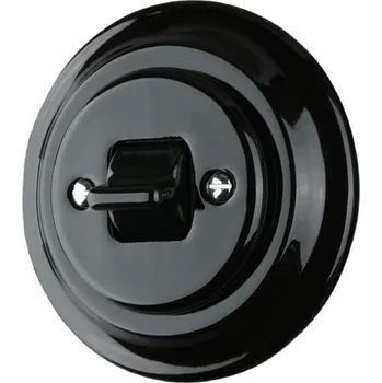 vypínač VINTAGE vypínač číslo 7 černá páčka kulatá komplet K1-R140B keramika