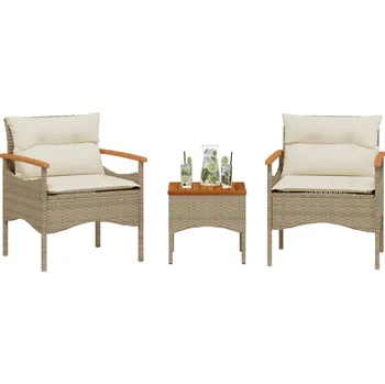 Zahradní sestava 3dílná zahradní sedací souprava s poduškami béžová polyratan - 8721012920316