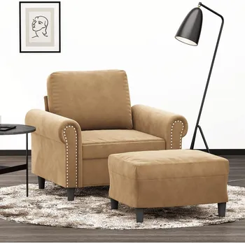 Pohovka Křeslo s podnožkou hnědé 60 cm samet - 8721012061798