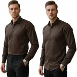 Pánská elegantní slim fit košile s dlouhým rukávem, tmavě hnědá DX2679 - M