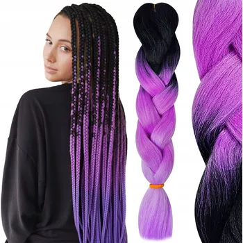 Příčesek Syntetické vlasy na copánky Ombre, 3 barvy: černá, fialová, růžová, 60 cm #M56