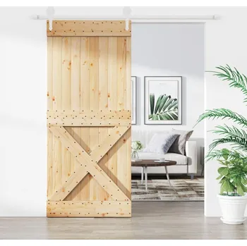 Interiérové dveře Posuvné dveře s kováním 90 x 210 cm masivní borové dřevo - 8721012083240