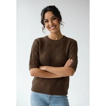 Dámský svetr FIGL Svetr M1261 Hnědá Regular Fit S