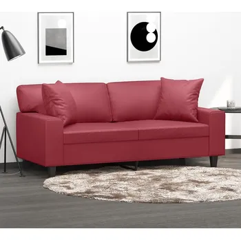 Pohovka 2místná pohovka s polštáři vínová 140 cm umělá kůže - 8721012058361