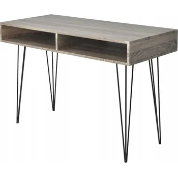 Psací stůl Šedý psací stůl s dubovou deskou 110 x 50 x 76 cm, 2 police, MDF + kov