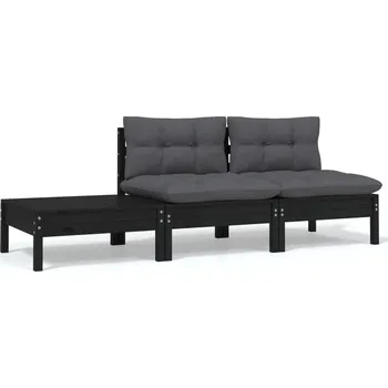 Zahradní sestava 3dílná zahradní souprava s poduškami černá masivní borovice - 8720286671184