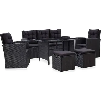 Zahradní sestava 6dílná zahradní sedací souprava s poduškami polyratan černá - 8719883860329