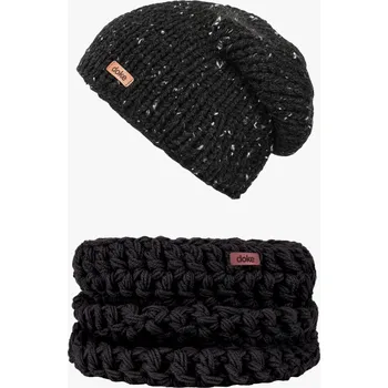 Čepice Doke Set pletená čepice Black tweed a nákrčník black