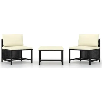 Zahradní sestava 3dílná zahradní sedací souprava s poduškami černá polyratan - 8720286166833