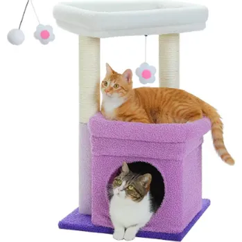 KOČIČÍ STROM - stabilní, 2 patrový (68 cm) Barva: Fialová