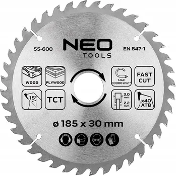 Pilový kotouč Kotouč na pilu, vidiový, 185 x 30 mm, 40 zubů, NEO TOOLS 55-600