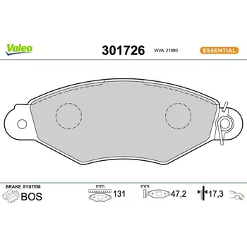 Brzdová destička Sada brzdových destiček, kotoučová brzda VALEO 301726