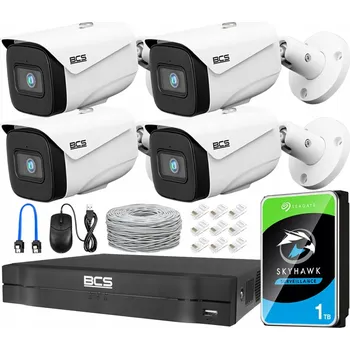 Bezpečnostní kamera IP Monitorovací Set 4 Kamery BCS 5Mpx Silné IR 50m + PoE Rekordér 1TB