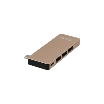 USB hub LMP Basic Hub, USB-C, 3x USB 3.0, čtečka micro/SD karet - USB-C nabíjecí adaptér, zlatý - 18958