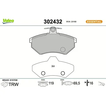 Brzdová destička Sada brzdových destiček, kotoučová brzda VALEO 302432
