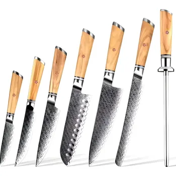 Kuchyňský nůž Sada damaškových kuchyňských nožů HI 35061 7ks Hnědá