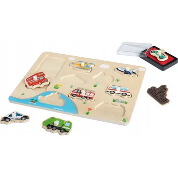 Výuková hračka Playtive Dřevěná vzdělávací hra pro děti - Puzzle, razítka, vozidla