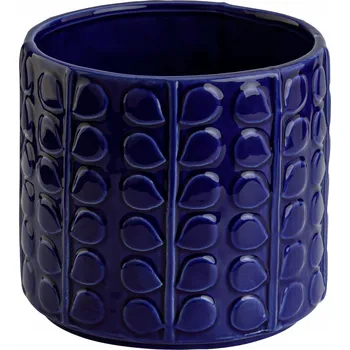 Květináč Květináč Keramický Obal Granátová Kobaltová Barva Válcový Lesklý Reliéfní Vzor 14x13