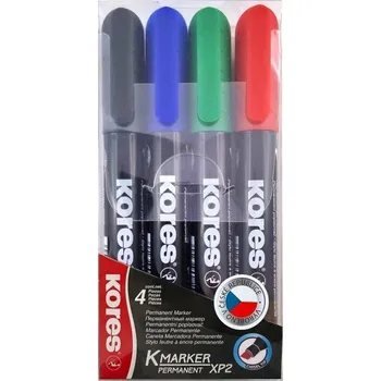 Zvýrazňovač Kores Permanentní popisovač K-MARKER, zkosený hrot 3-5 mm, mix 4 barev (černá, červená, zelená, modrá)