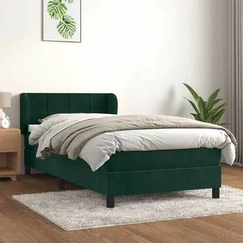 Postel vidaXL Box spring postel s matrací 100x200 cm samet [3127479] Barva: Tmavě zelená