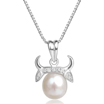 Náhrdelník Lillian Vassago Stříbrný náhrdelník znamení Býk s perlou a zirkony LLVY-SN015BK