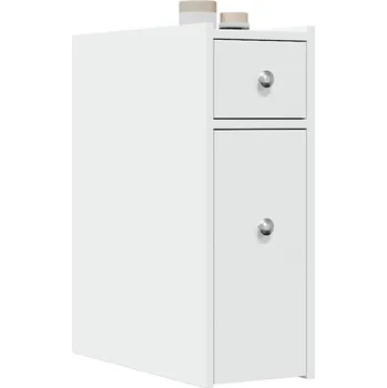 Koupelnový nábytek Úzká koupelnová skříňka na kolečkách bílá kompozitní dřevo - 8721158400840