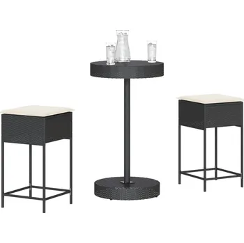 Zahradní sestava 3dílný zahradní barový set s poduškami černý polyratan - 8721102378157