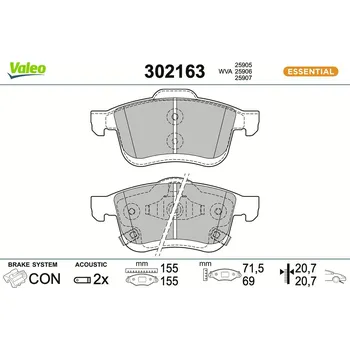 Brzdová destička Sada brzdových destiček, kotoučová brzda VALEO 302163
