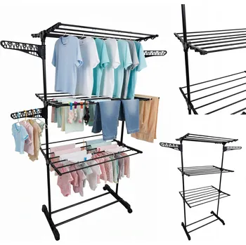 SUŠÁK NA PRÁDLO OBLEČENÍ SPODNÍ PRÁDLO 3 PATRA VERTIKÁLNÍ STOJACÍ ČERNÝ