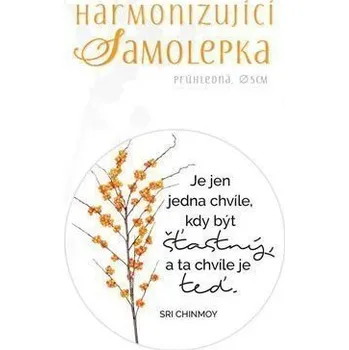 Harmonizující samolepka průhledná "Je jen jedna chvíle, kdy být šťastný a ta chvíle je teď." průměr 5 cm