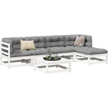 Zahradní sestava 6dílná zahradní sedací souprava bílá masivní borovice - 8721102900495