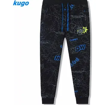 Chlapecké tepláky Kugo FT6029 černé / modré doplňky