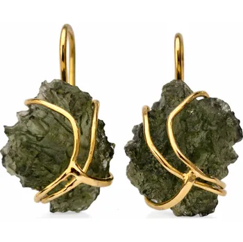 Náušnice Zlaté náušnice s nebroušenými vltavíny P26 0008