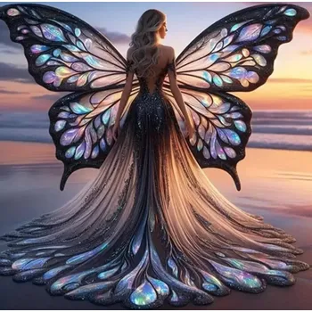 Diamantové malování Diamantové malování - Motýlí dívka + třpytivé kamínky (60 x 60)
