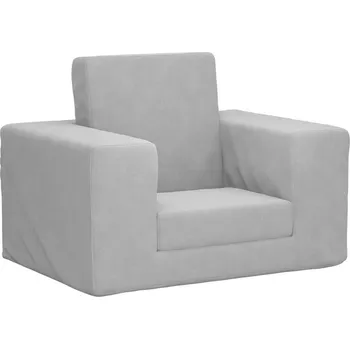 Pohovka Dětská rozkládací pohovka světle šedá měkký plyš - 8721158683113