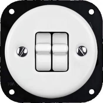 vypínač VINTAGE vypínač číslo 5B (6+6) bílá páčka kulatá bez rámečku R220BX keramika