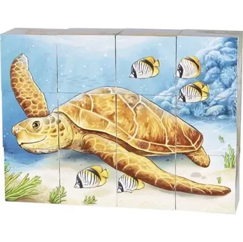 Dřevěná hračka Goki Kostky obrázkové 12ks Australská zvířátka