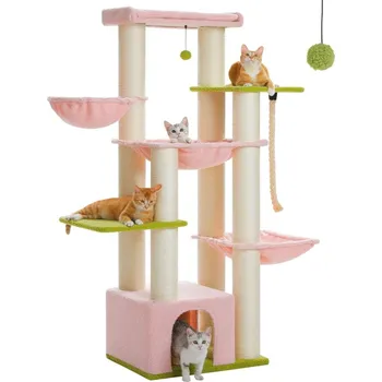 KOČIČÍ STROM - s houpací sítí a škrabadly (7 patrový - 170 cm) Barva: růžová (AMT0268PK)