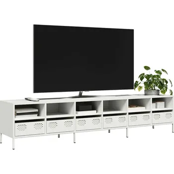 Televizní stolek TV skříňka bílá 202 x 39 x 43,5 cm ocel válcovaná za studena - 8721158304520
