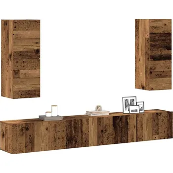 Televizní stolek Sada 4 kusů nástěnné TV skříňka starého dřeva kompozitní dřevo - 8721158760319