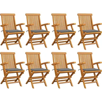 Zahradní židle s šedými poduškami 8 ks masivní teak - 8720286441008