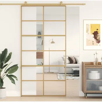 Interiérové dveře Posuvné dveře zlaté 102,5 x 205 cm čiré ESG sklo a hliník - 8721012120044